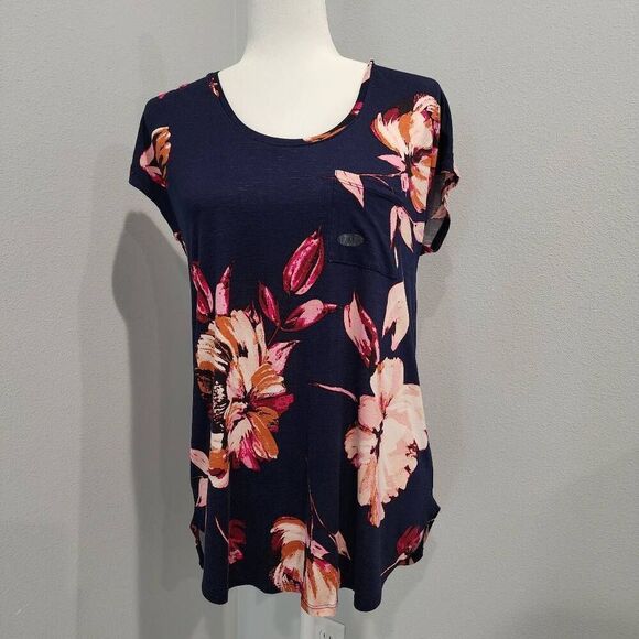 Maurices Womens Blouse size L Shirt Floral Top Short Sleeve - Picture 1 of 8